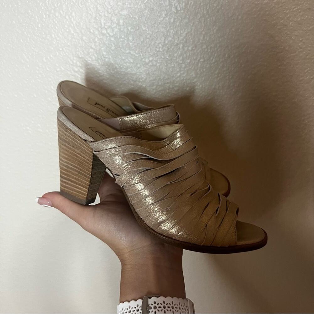 Paul Green Avery Gold Leather strappy slip on heel mule sandals 3 / US 5.5
